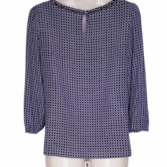 J. Crew Silk Black Geometric Print 3/4 Sleeve Top 4 - Picture 3 of 6